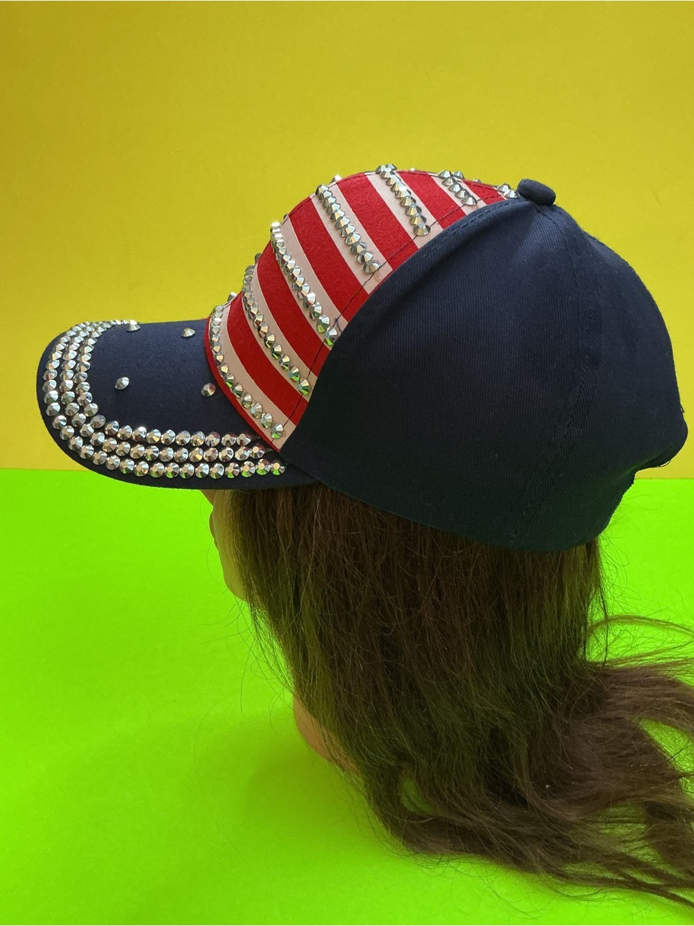 American Flag Rhinestone Baseball Cap - Picture 2 of 4